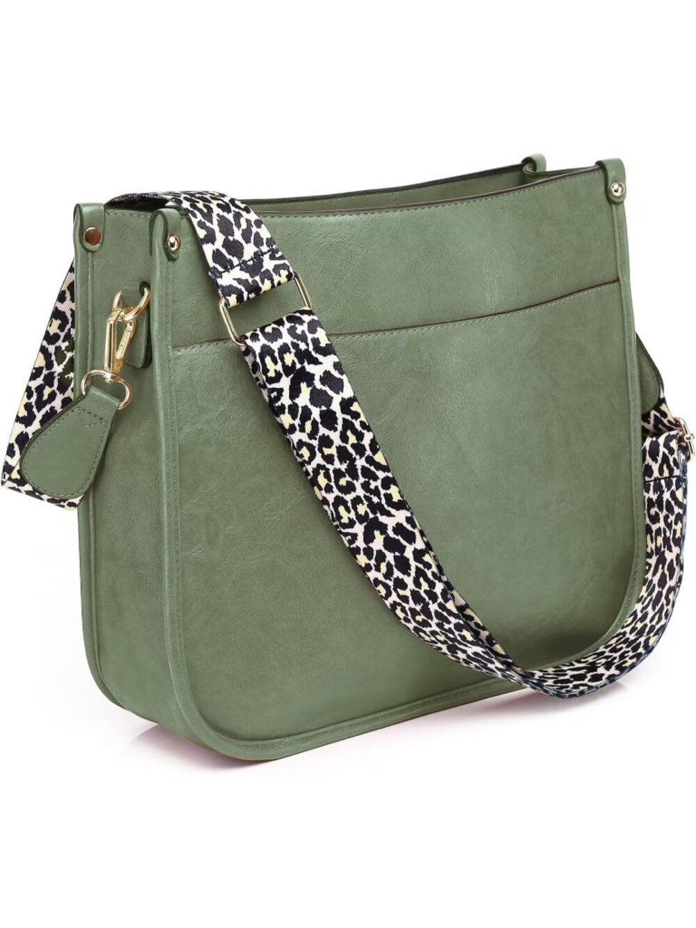 Women's Green Vegan Leather Purse Bag Crossbody Bags With 2 Adjustable Straps
